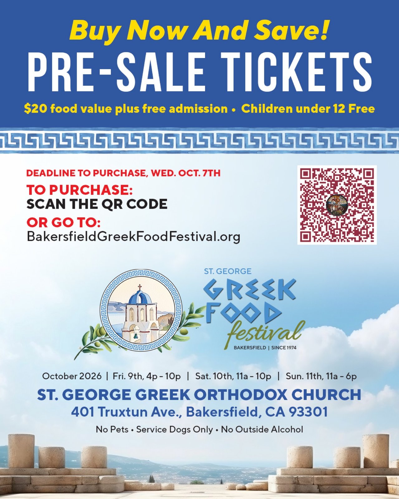 Pre-sale tickets — $20 food value plus free admission