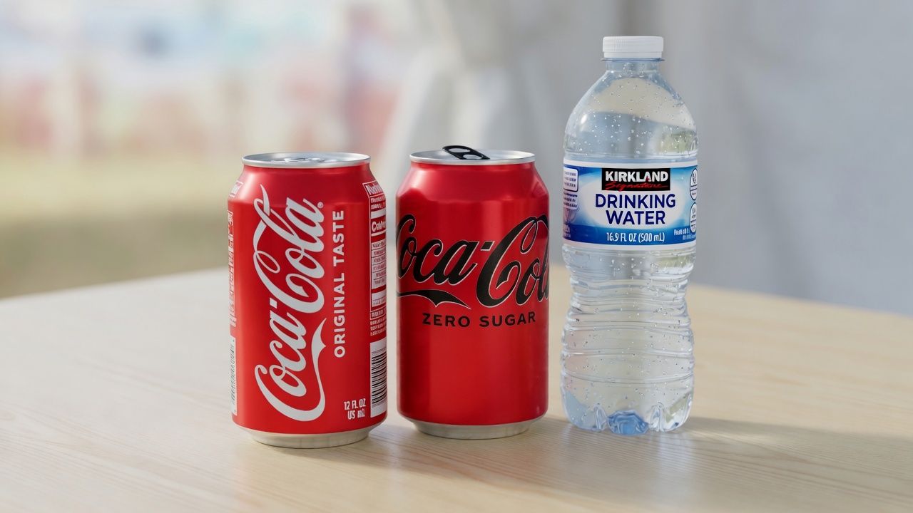 Coke, Coke Zero, and bottled water